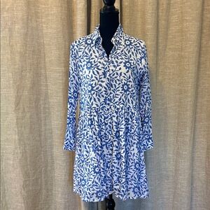 Blue and White Floral Oliphant Dress